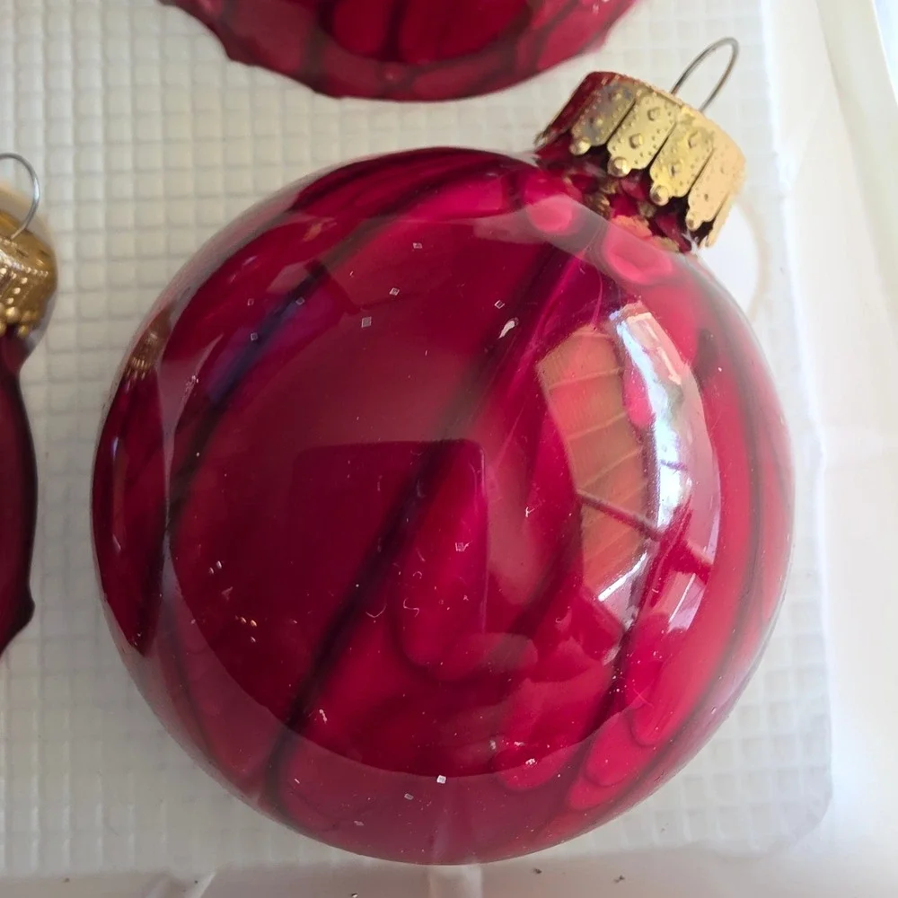VTG Christmas by Krebs Red Drip Glaze Designer Mercury Glass Ornaments Set of 6